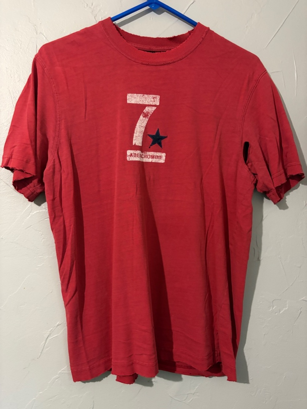 Abercrombie & Fitch very distressed Red Short-Sleeve Graphic Tee with Navy Star